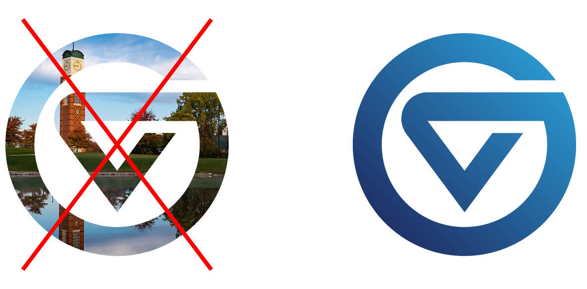 A logomark with a photo inside it and a logomark with a gradient inside it